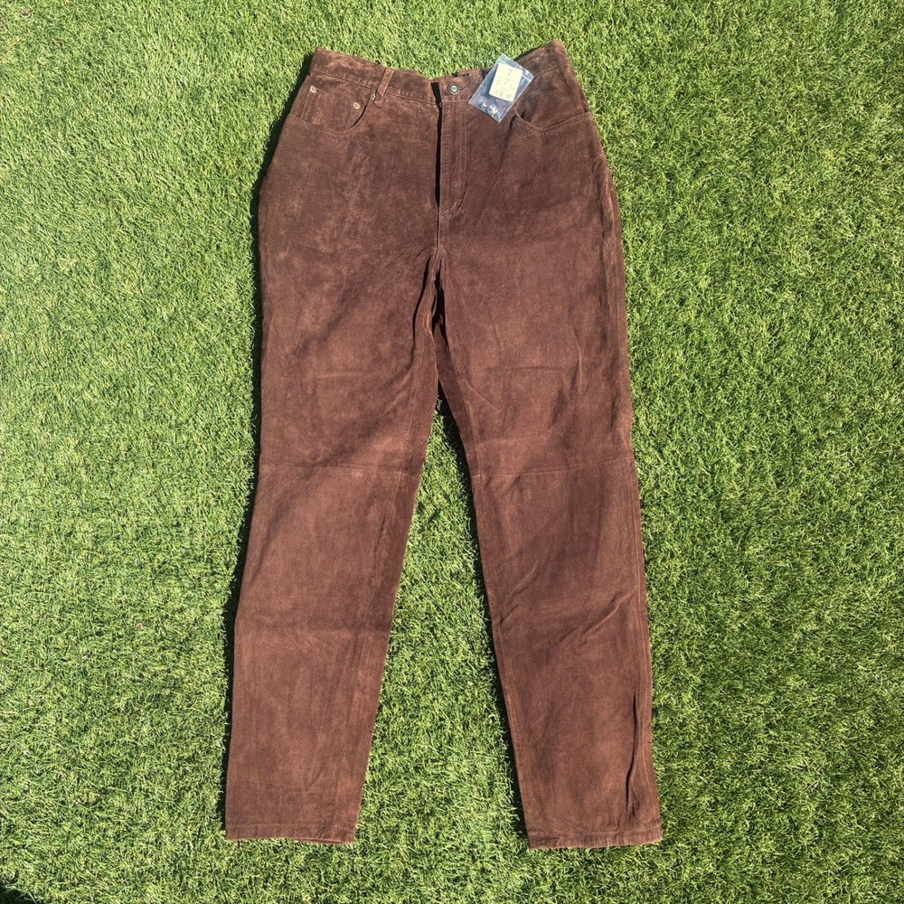 NWT Vintage Express EXP Size 11/12 29x29 Brown Suede Leather High Rise Pants